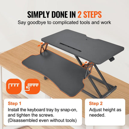 Standing Desk Converter, Two-Tier Stand up Desk Riser, 800 mm Large Sit to Stand Desk Converter,140-510 mm Adjustable Height, for Monitor, Keyboard & Accessories Used in Home Office.
