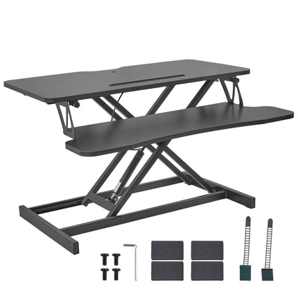 Standing Desk Converter, Two-Tier Stand up Desk Riser, 800 mm Large Sit to Stand Desk Converter,140-510 mm Adjustable Height, for Monitor, Keyboard & Accessories Used in Home Office.