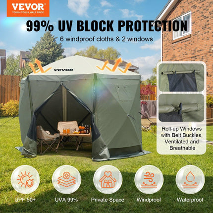 Pop Up Gazebo Tent, Pop-Up Screen Tent 6 Sided Canopy Sun Shelter with 6 Removable Privacy Wind Cloths & Mesh Windows, 10x10FT Quick Set Screen Tent with Mosquito Netting, Army Green.