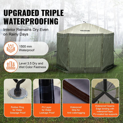 Pop Up Gazebo Tent, Pop-Up Screen Tent 6 Sided Canopy Sun Shelter with 6 Removable Privacy Wind Cloths & Mesh Windows, 10x10FT Quick Set Screen Tent with Mosquito Netting, Army Green.