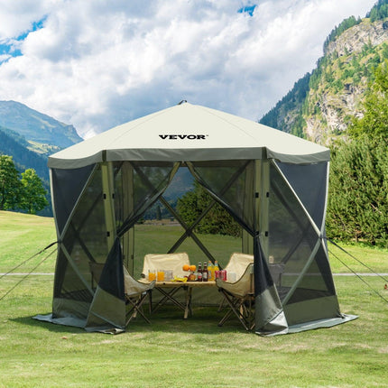 Pop Up Gazebo Tent, Pop-Up Screen Tent 6 Sided Canopy Sun Shelter with 6 Removable Privacy Wind Cloths & Mesh Windows, 10x10FT Quick Set Screen Tent with Mosquito Netting, Army Green.