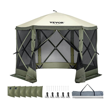 Pop Up Gazebo Tent, Pop-Up Screen Tent 6 Sided Canopy Sun Shelter with 6 Removable Privacy Wind Cloths & Mesh Windows, 10x10FT Quick Set Screen Tent with Mosquito Netting, Army Green.