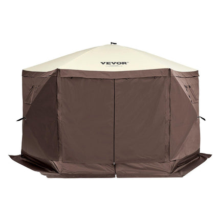 Pop Up Gazebo Tent, Pop-Up Screen Tent 6 Sided Canopy Sun Shelter with 6 Removable Privacy Wind Cloths & Mesh Windows, 11.5x11.5FT Quick Set Screen Tent with Mosquito Netting, Brown.