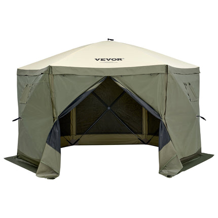 Pop Up Gazebo Tent, Pop-Up Screen Tent 6 Sided Canopy Sun Shelter with 6 Removable Privacy Wind Cloths & Mesh Windows, 12x12FT Quick Set Screen Tent with Mosquito Netting, Army Green.