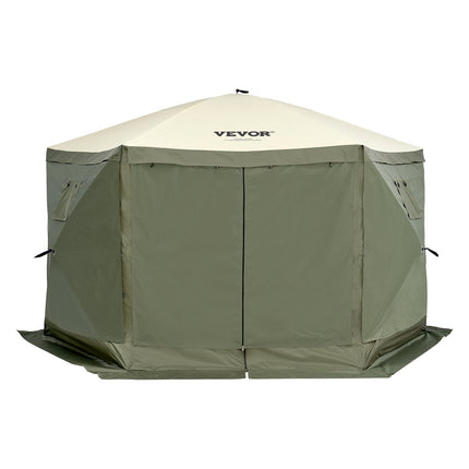 Pop Up Gazebo Tent, Pop-Up Screen Tent 6 Sided Canopy Sun Shelter with 6 Removable Privacy Wind Cloths & Mesh Windows, 12x12FT Quick Set Screen Tent with Mosquito Netting, Army Green.