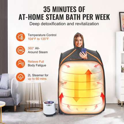 Portable Steam Sauna Tent 1000W Personal Spa Loss Weight Detox Therapy, 800x800x1000 mm.