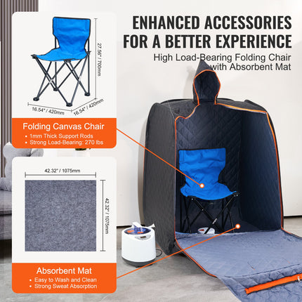 Portable Steam Sauna Tent 1000W Personal Spa Loss Weight Detox Therapy, 800x800x1000 mm.