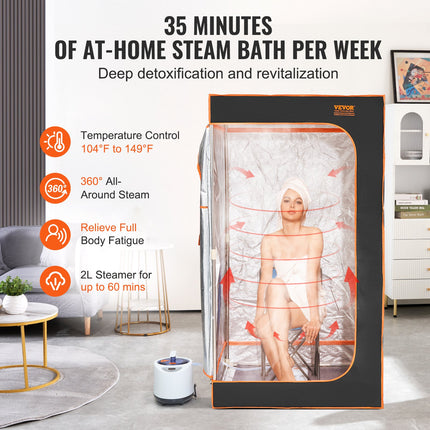 Portable Steam Sauna Tent Full Size 1000W Personal Sauna Blanket W/ Chair, 880 x 880 x 1600 mm.