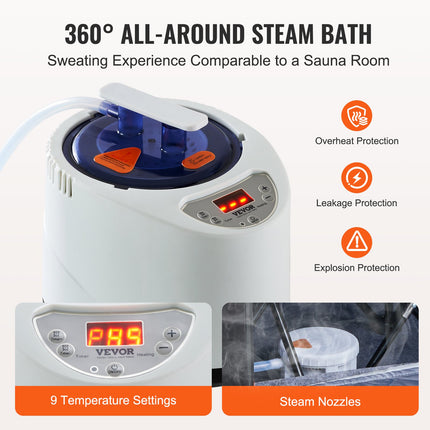 Portable Steam Sauna Tent Full Size 1000W Personal Sauna Blanket W/ Chair, 880 x 880 x 1600 mm.