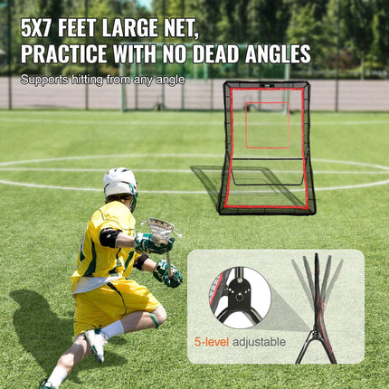 Lacrosse Rebounder for Backyard, 5x7 Ft Volleyball Bounce Back Net, Pitchback Throwback Baseball Softball Return Training Screen, Adjustable Angle Shooting Practice Training Wall with Target.