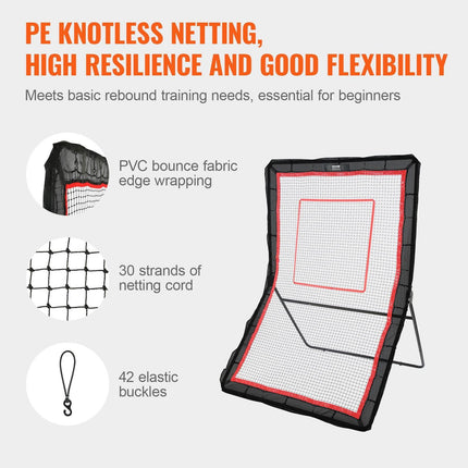 Lacrosse Rebounder for Backyard, 5x7 Ft Volleyball Bounce Back Net, Pitchback Throwback Baseball Softball Return Training Screen, Adjustable Angle Shooting Practice Training Wall with Target.