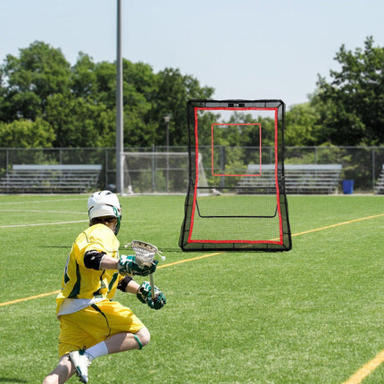 Lacrosse Rebounder for Backyard, 5x7 Ft Volleyball Bounce Back Net, Pitchback Throwback Baseball Softball Return Training Screen, Adjustable Angle Shooting Practice Training Wall with Target.