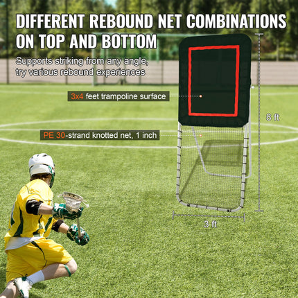 Folding Lacrosse Rebounder for Backyard, 3x8 Ft Volleyball Bounce Back Net, Pitchback Throwback Baseball Softball Return Training Screen, Adjustable Angle Shooting Practice Training Wall, Black.