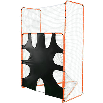 3-IN-1 Lacrosse Goal with Backstop and Target,3.7mx2.7m Lacrosse Net, Steel Frame Backyard Lacrosse Rebounder Equipment, Quick & Easy Setup Training Net, Perfect for Youth Adult Training, Orange.