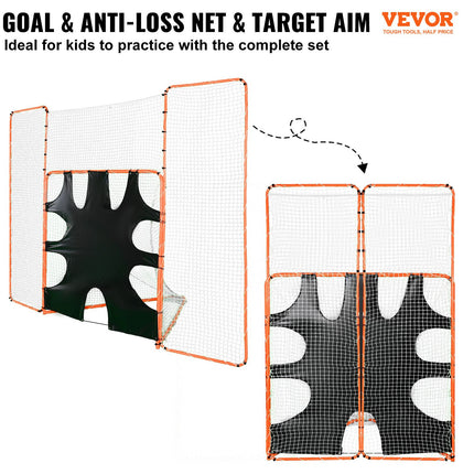 3-IN-1 Lacrosse Goal with Backstop and Target,3.7mx2.7m Lacrosse Net, Steel Frame Backyard Lacrosse Rebounder Equipment, Quick & Easy Setup Training Net, Perfect for Youth Adult Training, Orange.