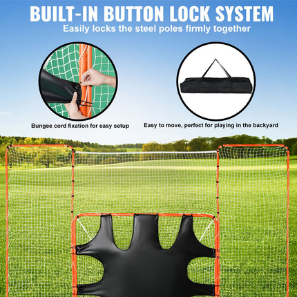 3-IN-1 Lacrosse Goal with Backstop and Target,3.7mx2.7m Lacrosse Net, Steel Frame Backyard Lacrosse Rebounder Equipment, Quick & Easy Setup Training Net, Perfect for Youth Adult Training, Orange.