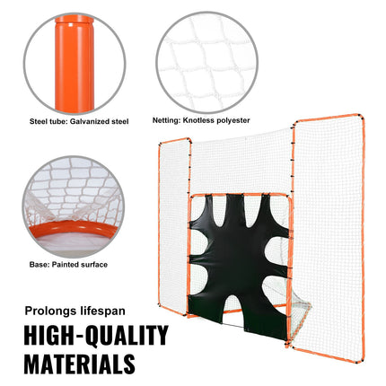 3-IN-1 Lacrosse Goal with Backstop and Target,3.7mx2.7m Lacrosse Net, Steel Frame Backyard Lacrosse Rebounder Equipment, Quick & Easy Setup Training Net, Perfect for Youth Adult Training, Orange.