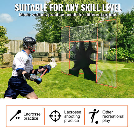3-IN-1 Lacrosse Goal with Backstop and Target,3.7mx2.7m Lacrosse Net, Steel Frame Backyard Lacrosse Rebounder Equipment, Quick & Easy Setup Training Net, Perfect for Youth Adult Training, Orange.