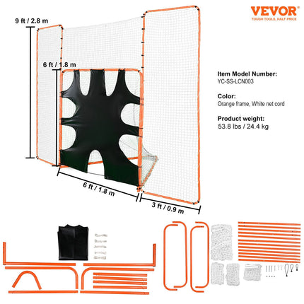 3-IN-1 Lacrosse Goal with Backstop and Target,3.7mx2.7m Lacrosse Net, Steel Frame Backyard Lacrosse Rebounder Equipment, Quick & Easy Setup Training Net, Perfect for Youth Adult Training, Orange.