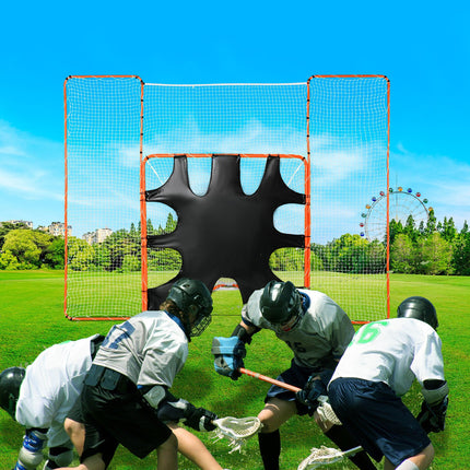 3-IN-1 Lacrosse Goal with Backstop and Target,3.7mx2.7m Lacrosse Net, Steel Frame Backyard Lacrosse Rebounder Equipment, Quick & Easy Setup Training Net, Perfect for Youth Adult Training, Orange.