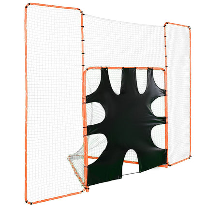 3-IN-1 Lacrosse Goal with Backstop and Target,3.7mx2.7m Lacrosse Net, Steel Frame Backyard Lacrosse Rebounder Equipment, Quick & Easy Setup Training Net, Perfect for Youth Adult Training, Orange.
