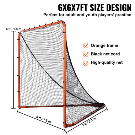 Lacrosse Goal, 1.8mx1.8m Lacrosse Net, Folding Portable Backyard Lacrosse Training Equipment, Steel Frame Training Net, Quick & Easy Setup Lacrosse Goal, Perfect for Youth Adult Training, Orange.