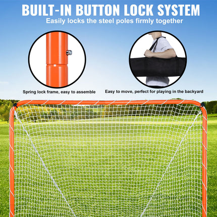 Lacrosse Goal, 6' x 6' Lacrosse Net, Steel Frame Backyard Lacrosse Training Equipment, Portable Lacrosse Goal with Carry Bag, Quick & Easy Setup, Perfect for Youth Adult Training, Orange.