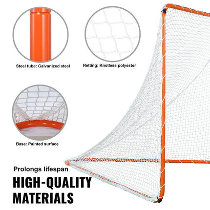 Lacrosse Goal, 6' x 6' Lacrosse Net, Steel Frame Backyard Lacrosse Training Equipment, Portable Lacrosse Goal with Carry Bag, Quick & Easy Setup, Perfect for Youth Adult Training, Orange.