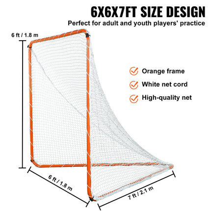 Lacrosse Goal, 6' x 6' Lacrosse Net, Steel Frame Backyard Lacrosse Training Equipment, Portable Lacrosse Goal with Carry Bag, Quick & Easy Setup, Perfect for Youth Adult Training, Orange.