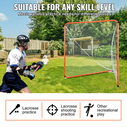 Lacrosse Goal, 6' x 6' Lacrosse Net, Steel Frame Backyard Lacrosse Training Equipment, Portable Lacrosse Goal with Carry Bag, Quick & Easy Setup, Perfect for Youth Adult Training, Orange.