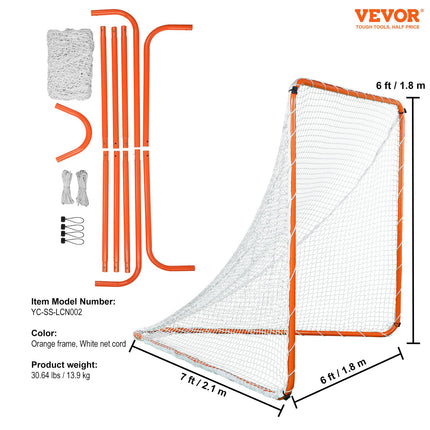 Lacrosse Goal, 6' x 6' Lacrosse Net, Steel Frame Backyard Lacrosse Training Equipment, Portable Lacrosse Goal with Carry Bag, Quick & Easy Setup, Perfect for Youth Adult Training, Orange.
