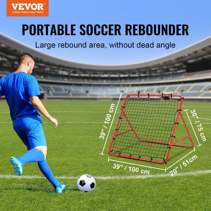 Soccer Rebounder Rebound Net, Kick-Back 100x100 cm, Portable Football Training Gifts, Fully Adjustable Angles Goal Net, Aids & Equipment for Kids Teens & All Ages, Easy Set Up & Perfect Storage.