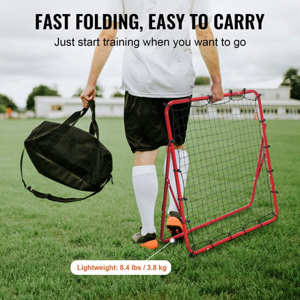 Soccer Rebounder Rebound Net, Kick-Back 100x100 cm, Portable Football Training Gifts, Fully Adjustable Angles Goal Net, Aids & Equipment for Kids Teens & All Ages, Easy Set Up & Perfect Storage.