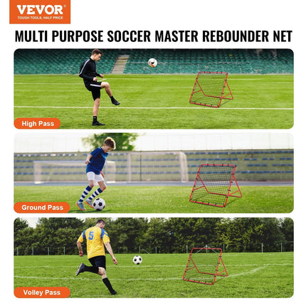 Soccer Rebounder Rebound Net, Kick-Back 100x100 cm, Portable Football Training Gifts, Fully Adjustable Angles Goal Net, Aids & Equipment for Kids Teens & All Ages, Easy Set Up & Perfect Storage.