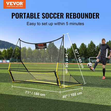 Soccer Trainer, 2-IN-1 Portable Soccer Rebounder Net, Iron Soccer Practice Equipment, Sports Football Rebounder Wall with Portable Bag, Perfect for Team Solo Training, Passing, Volley.