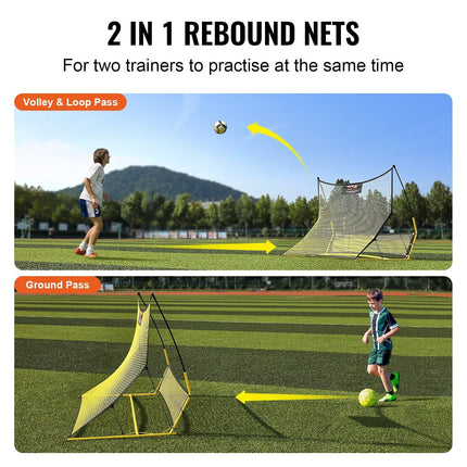 Soccer Trainer, 2-IN-1 Portable Soccer Rebounder Net, Iron Soccer Practice Equipment, Sports Football Rebounder Wall with Portable Bag, Perfect for Team Solo Training, Passing, Volley.