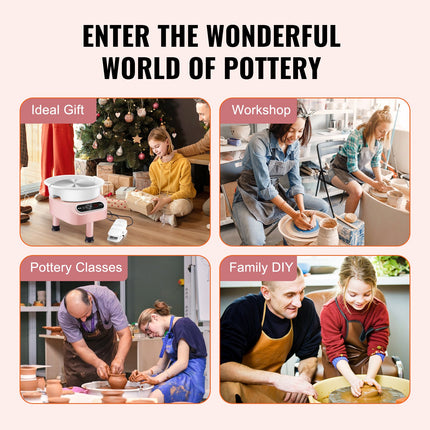 Pottery Wheel, 10 inch Pottery Forming Machine, 350W Electric Wheel for Pottery with Foot Pedal and LCD Touch Screen, Direct Drive Ceramic Wheel with 3 Support Legs for DIY Art Craft, Pink.