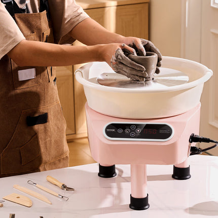 Pottery Wheel, 10 inch Pottery Forming Machine, 350W Electric Wheel for Pottery with Foot Pedal and LCD Touch Screen, Direct Drive Ceramic Wheel with 3 Support Legs for DIY Art Craft, Pink.