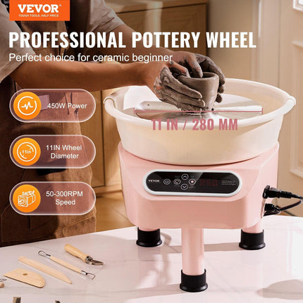 Pottery Wheel, 11 inch Pottery Forming Machine, 450W Electric Wheel for Pottery with Foot Pedal and LCD Touch Screen, Direct Drive Ceramic Wheel with 3 Support Legs for DIY Art Craft, Pink.