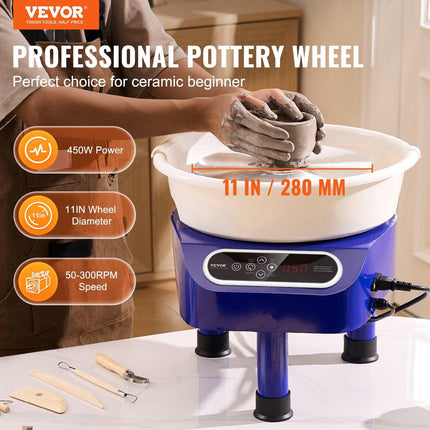 Pottery Wheel, 11 inch Pottery Forming Machine, 450W Electric Wheel for Pottery with Foot Pedal and LCD Touch Screen, Direct Drive Ceramic Wheel with 3 Support Legs for DIY Art Craft, Blue.