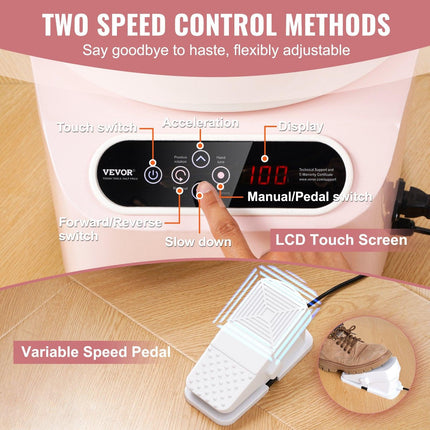 Pottery Wheel, 11 inch Pottery Forming Machine, 350W Electric Wheel for Pottery with Foot Pedal and LCD Touch Screen, Direct Drive Ceramic Wheel with Shaping Tools for DIY Art Craft, Pink.