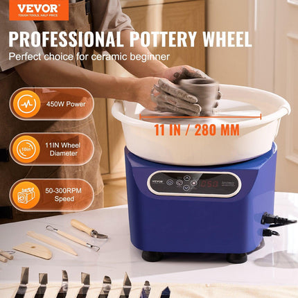 Pottery Wheel, 11 inch Pottery Forming Machine, 450W Electric Wheel for Pottery with Foot Pedal and LCD Touch Screen, Direct Drive Ceramic Wheel with Shaping Tools for DIY Art Craft, Blue.