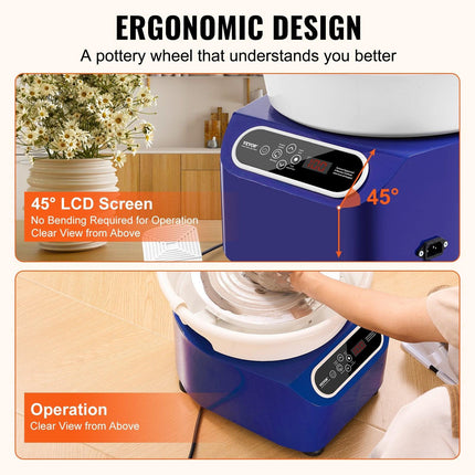 Pottery Wheel, 11 inch Pottery Forming Machine, 450W Electric Wheel for Pottery with Foot Pedal and LCD Touch Screen, Direct Drive Ceramic Wheel with Shaping Tools for DIY Art Craft, Blue.