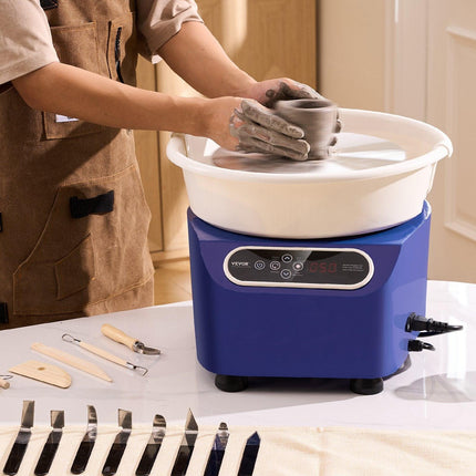 Pottery Wheel, 11 inch Pottery Forming Machine, 450W Electric Wheel for Pottery with Foot Pedal and LCD Touch Screen, Direct Drive Ceramic Wheel with Shaping Tools for DIY Art Craft, Blue.