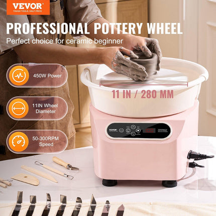 Pottery Wheel, 11 inch Pottery Forming Machine, 450W Electric Wheel for Pottery with Foot Pedal and LCD Touch Screen, Direct Drive Ceramic Wheel with Shaping Tools for DIY Art Craft, Pink.