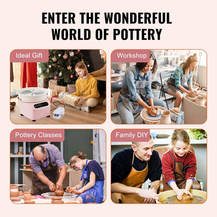 Pottery Wheel, 11 inch Pottery Forming Machine, 450W Electric Wheel for Pottery with Foot Pedal and LCD Touch Screen, Direct Drive Ceramic Wheel with Shaping Tools for DIY Art Craft, Pink.