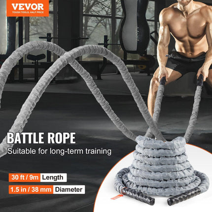 Battle Rope 1.5" 30Ft Gym Workout Strength Training Exercise Fitness Rope.