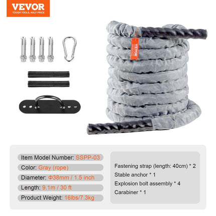 Battle Rope 1.5" 30Ft Gym Workout Strength Training Exercise Fitness Rope.