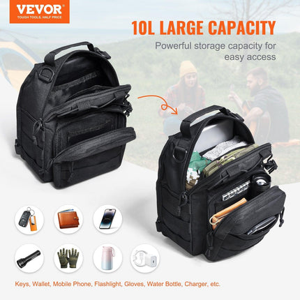 Tactical Sling Bag 10L Military Rover Shoulder Sling Backpack Black.