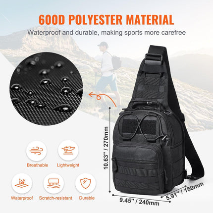 Tactical Sling Bag 10L Military Rover Shoulder Sling Backpack Black.